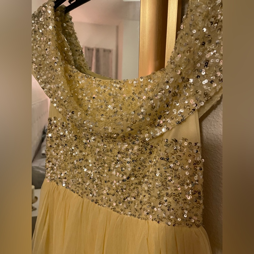 ASOS yellow sequined in the top and tulle in the bottom maxi evening dress